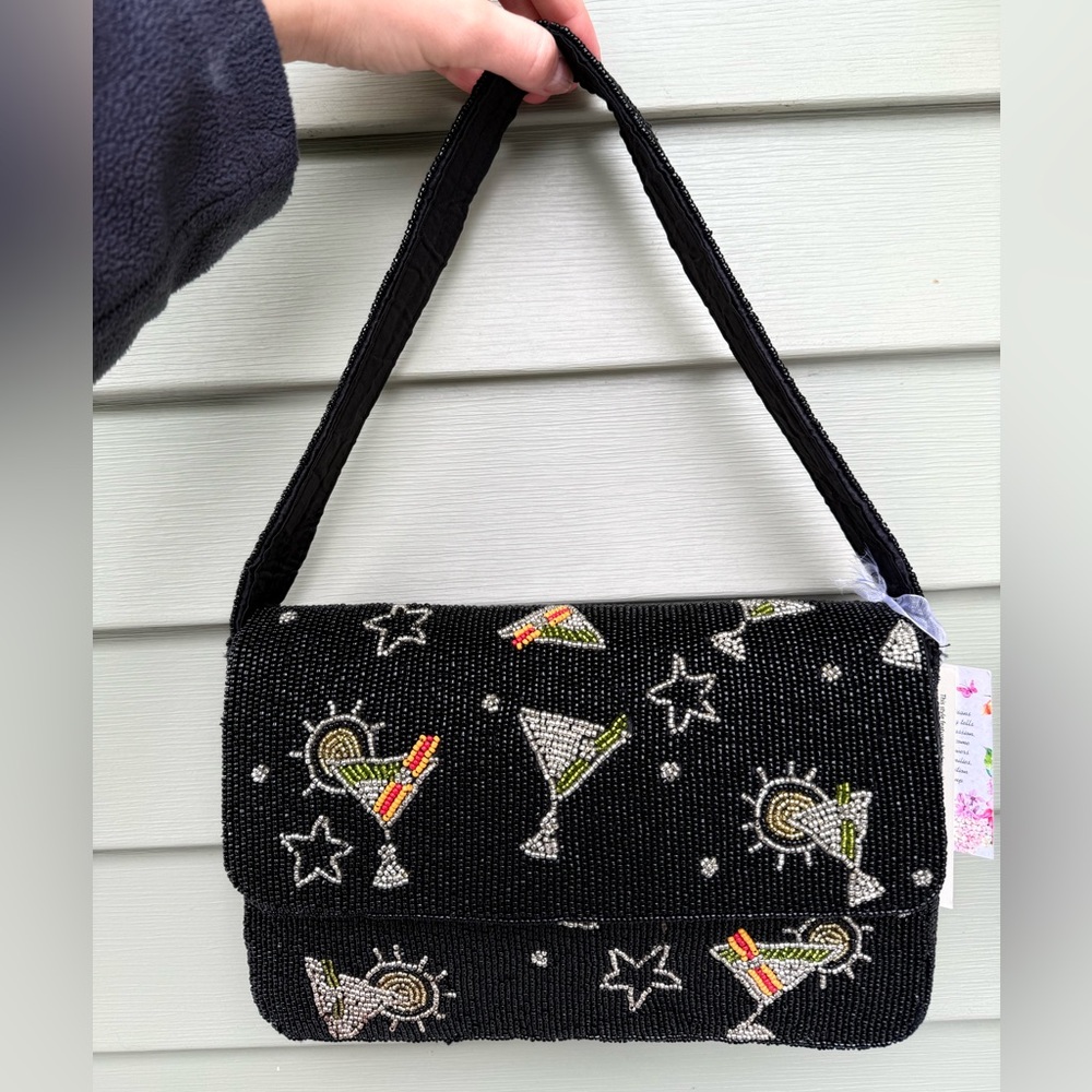 Rare Beaded Black Cocktail Design Handbag